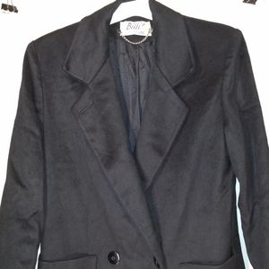 Vintage Black Wool Blend Trench Coat